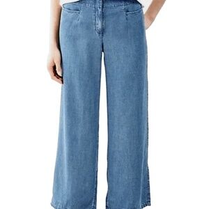 J. Jill Waterfall Pants Trousers Cropped Capri Easy Wide Leg Pockets Linen